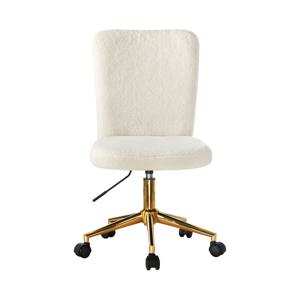 Oikiture Armless Home Office Chair Boucle White&Gold
