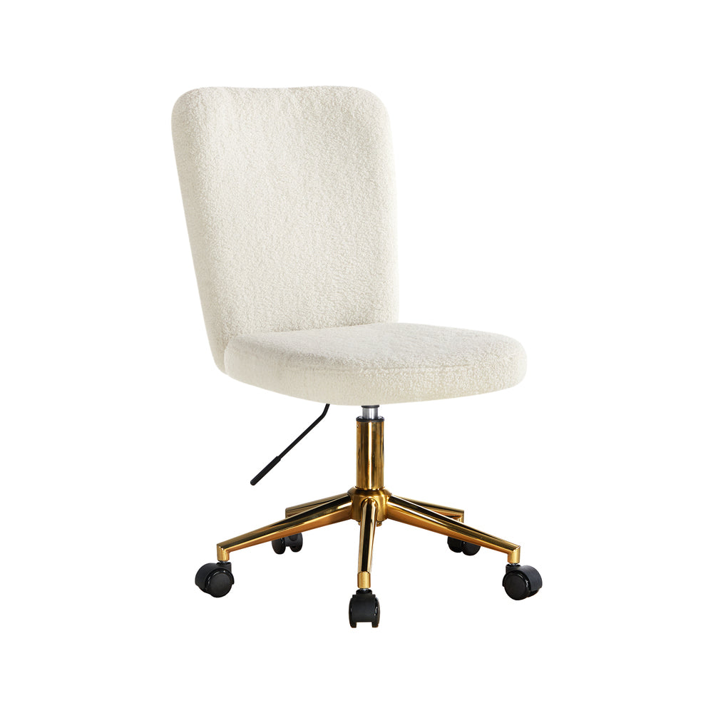 Oikiture Armless Home Office Chair Boucle White&Gold