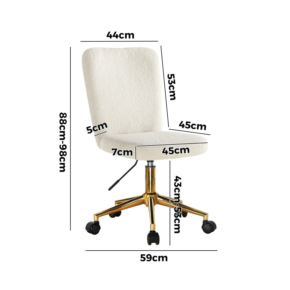 Oikiture Armless Home Office Chair Boucle White&Gold