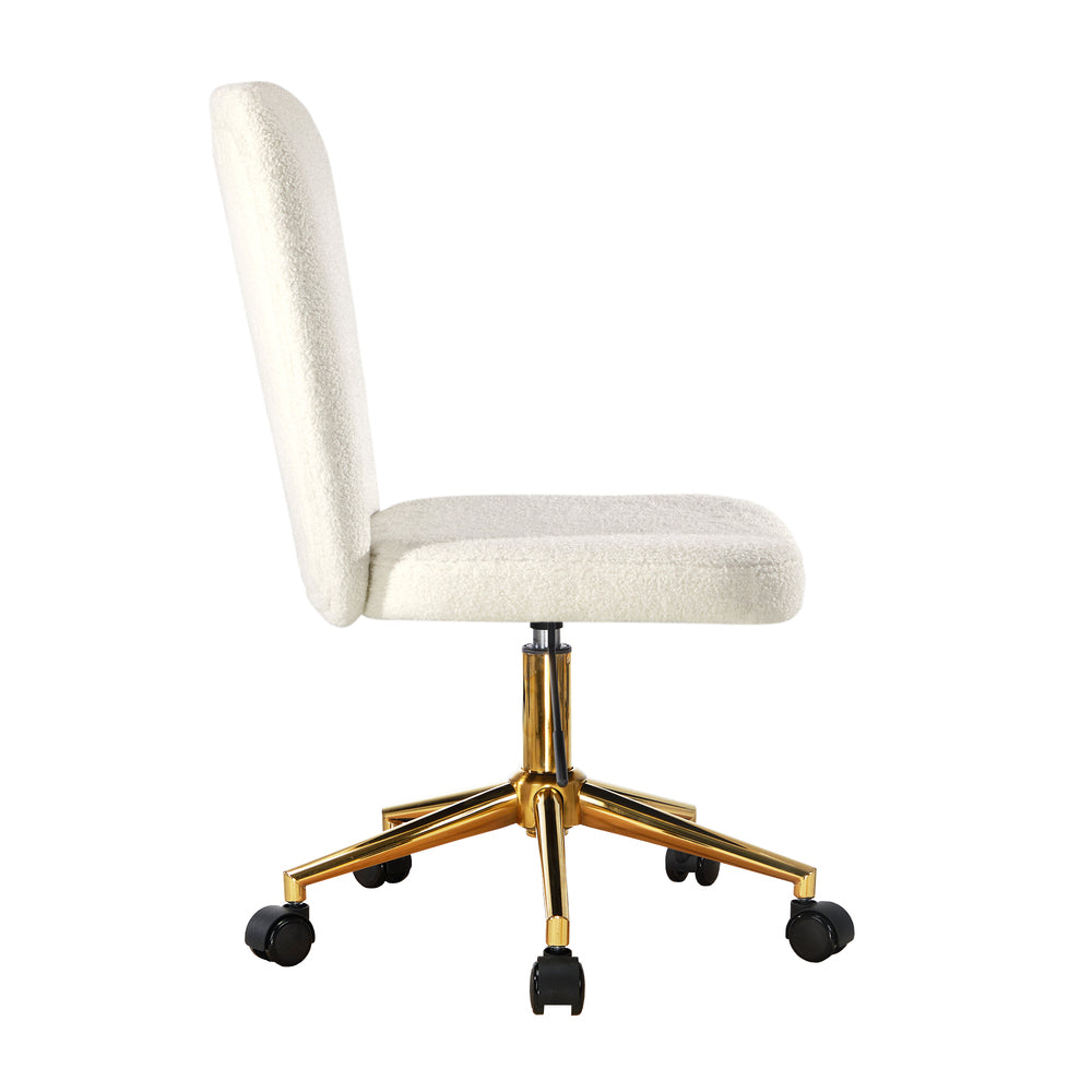Oikiture Armless Home Office Chair Boucle White&Gold