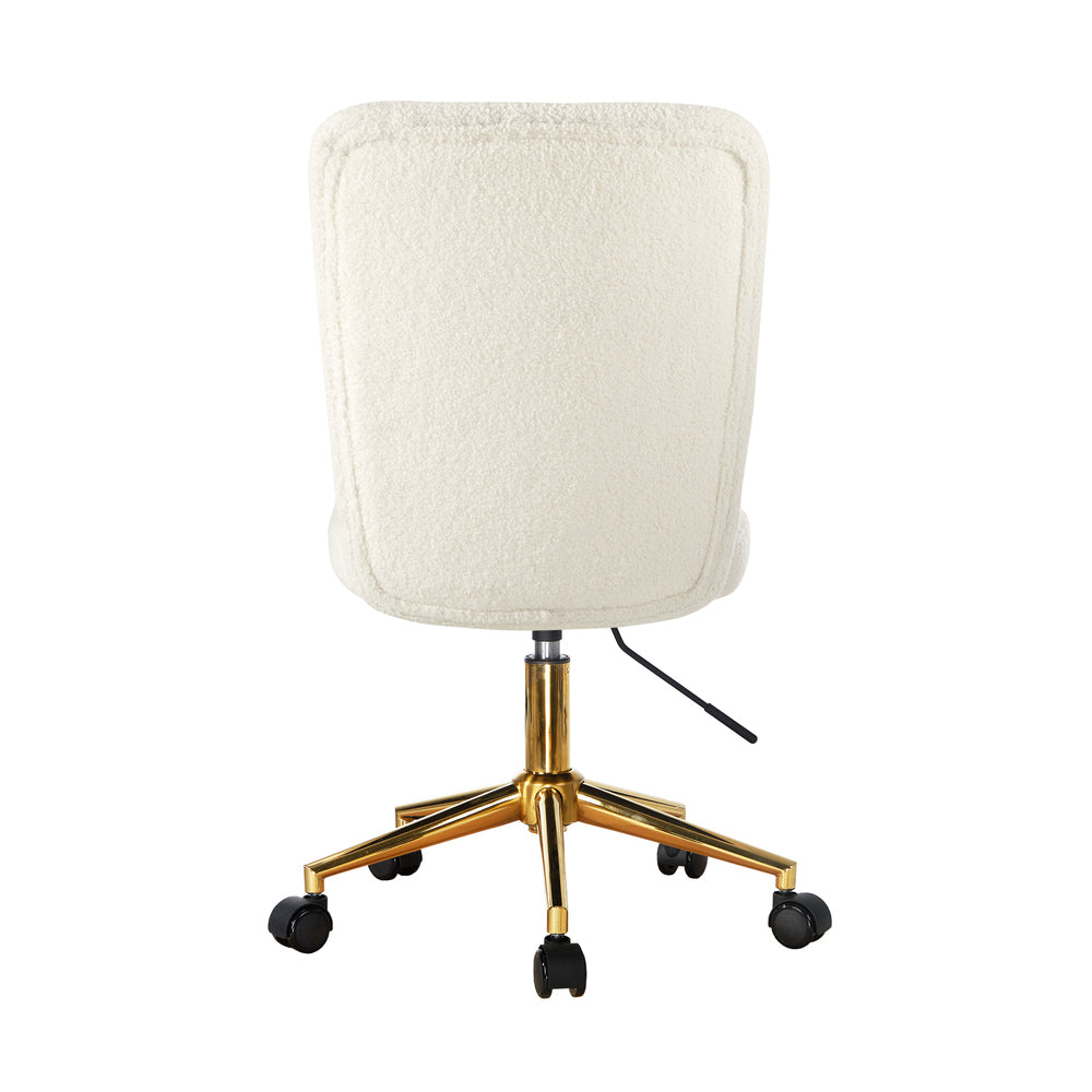 Oikiture Armless Home Office Chair Boucle White&Gold
