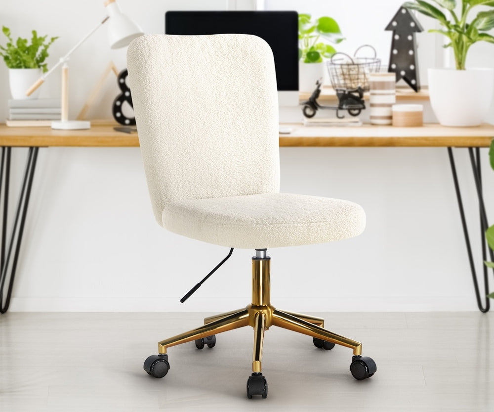 Oikiture Armless Home Office Chair Boucle White&Gold