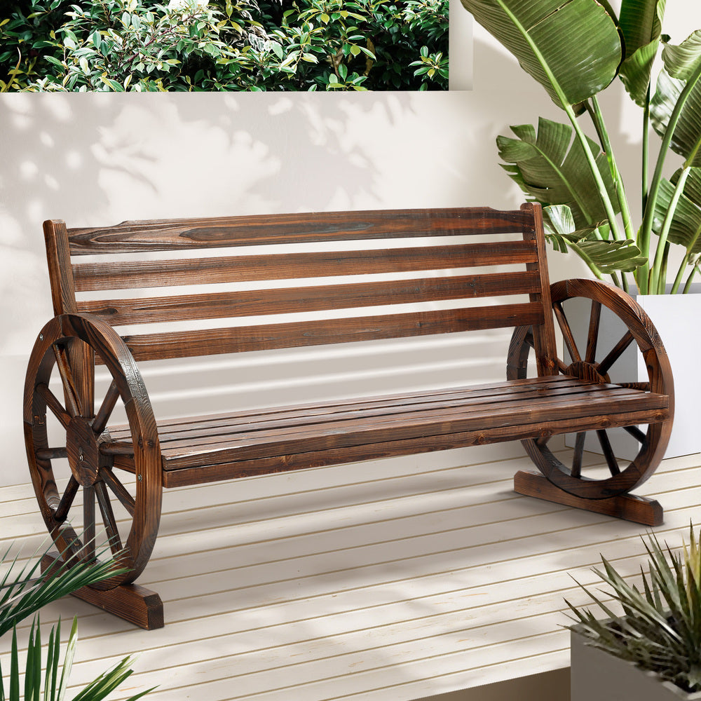 Livsip Garden Bench 3 Seater Wooden Wagon Chair