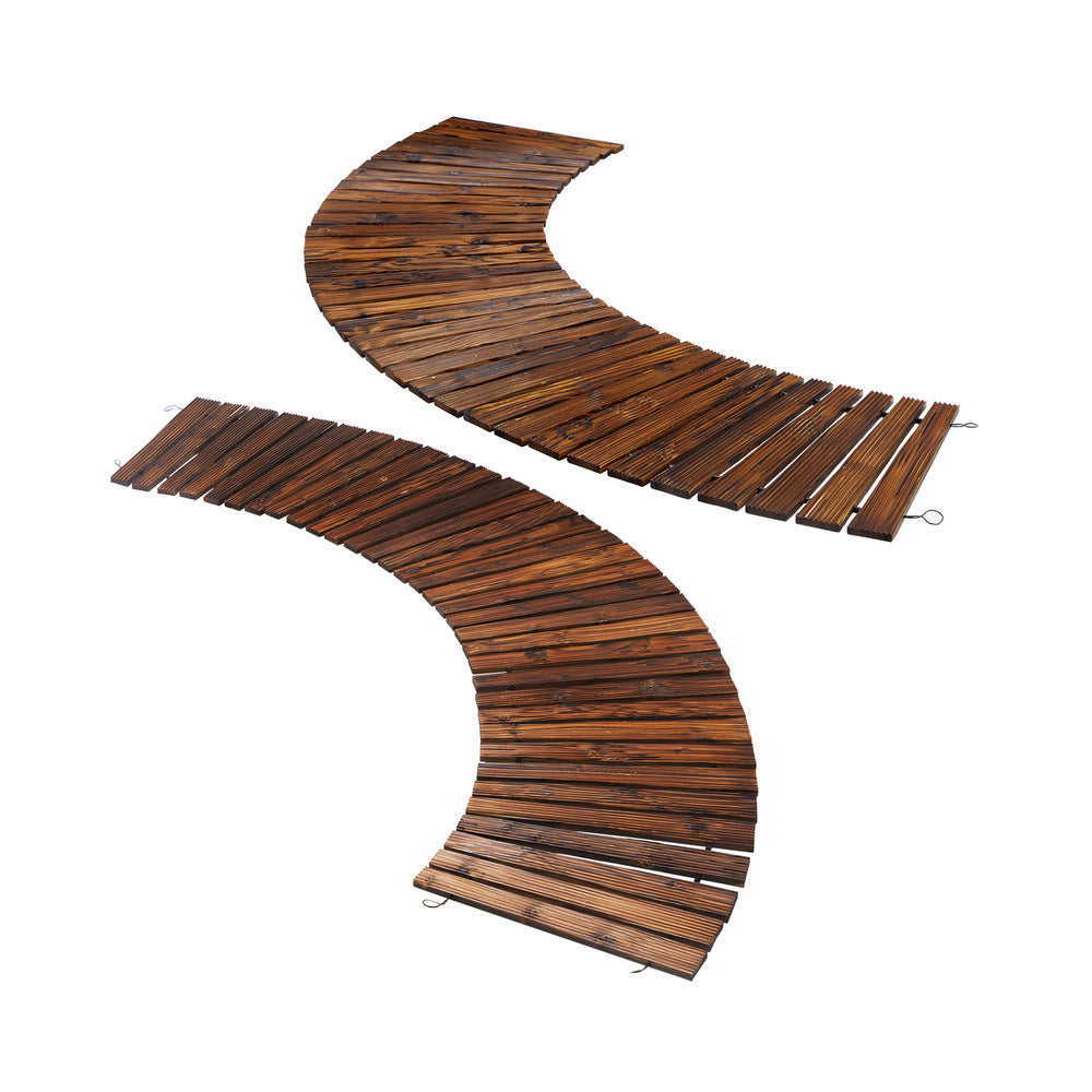 Livsip 2PC Garden Wooden Pathway 8ft Roll-Out Curved