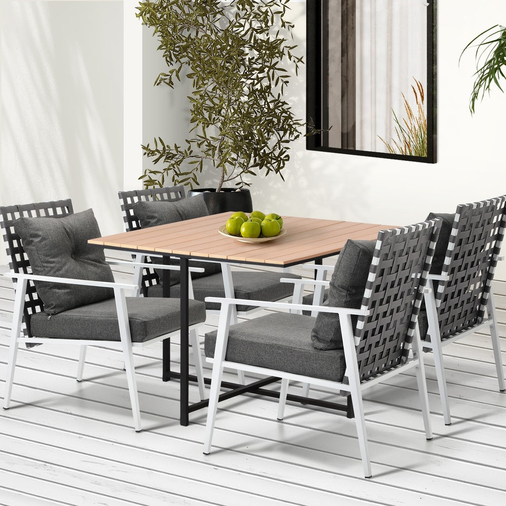 Livsip Outdoor Dining Set Rattan White Chairs Setting 5PC