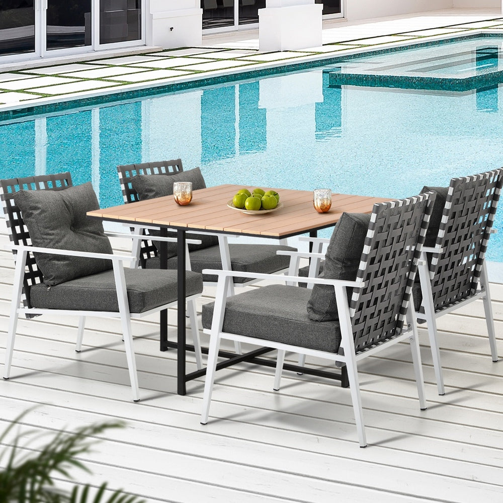 Livsip Outdoor Dining Set Rattan White Chairs Setting 5PC