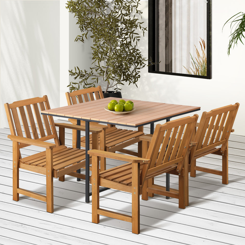 Livsip 4 Seater Outdoor Dining Set Table&Wood Chairs