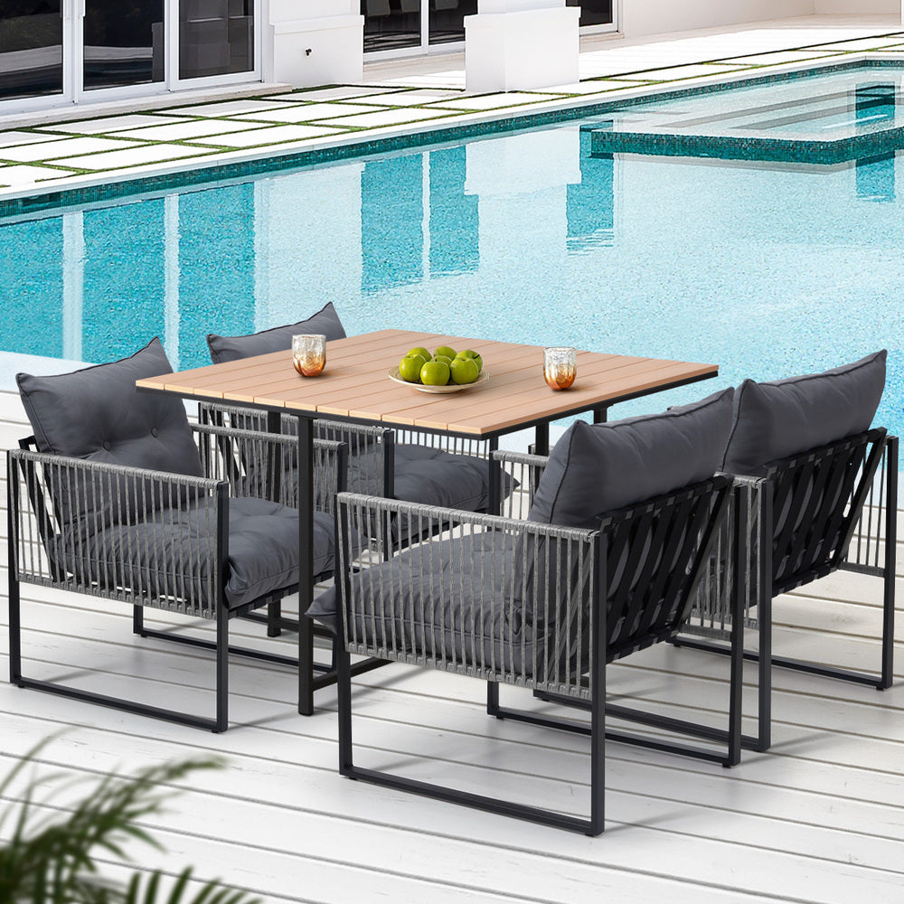 Livsip 5PCS Outdoor Dining Set Garden Table Chairs with Cushions