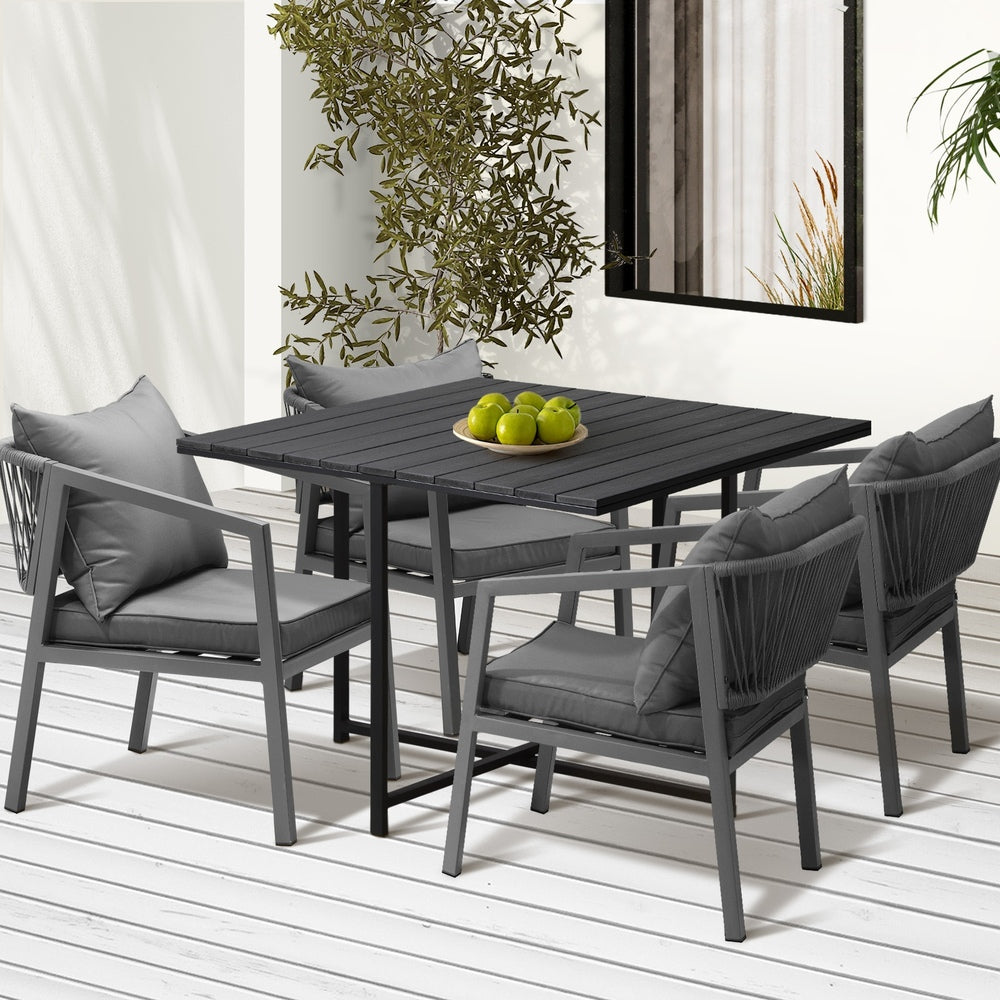 Livsip Outdoor Dining Set Garden Balck Table Setting 4 Seater