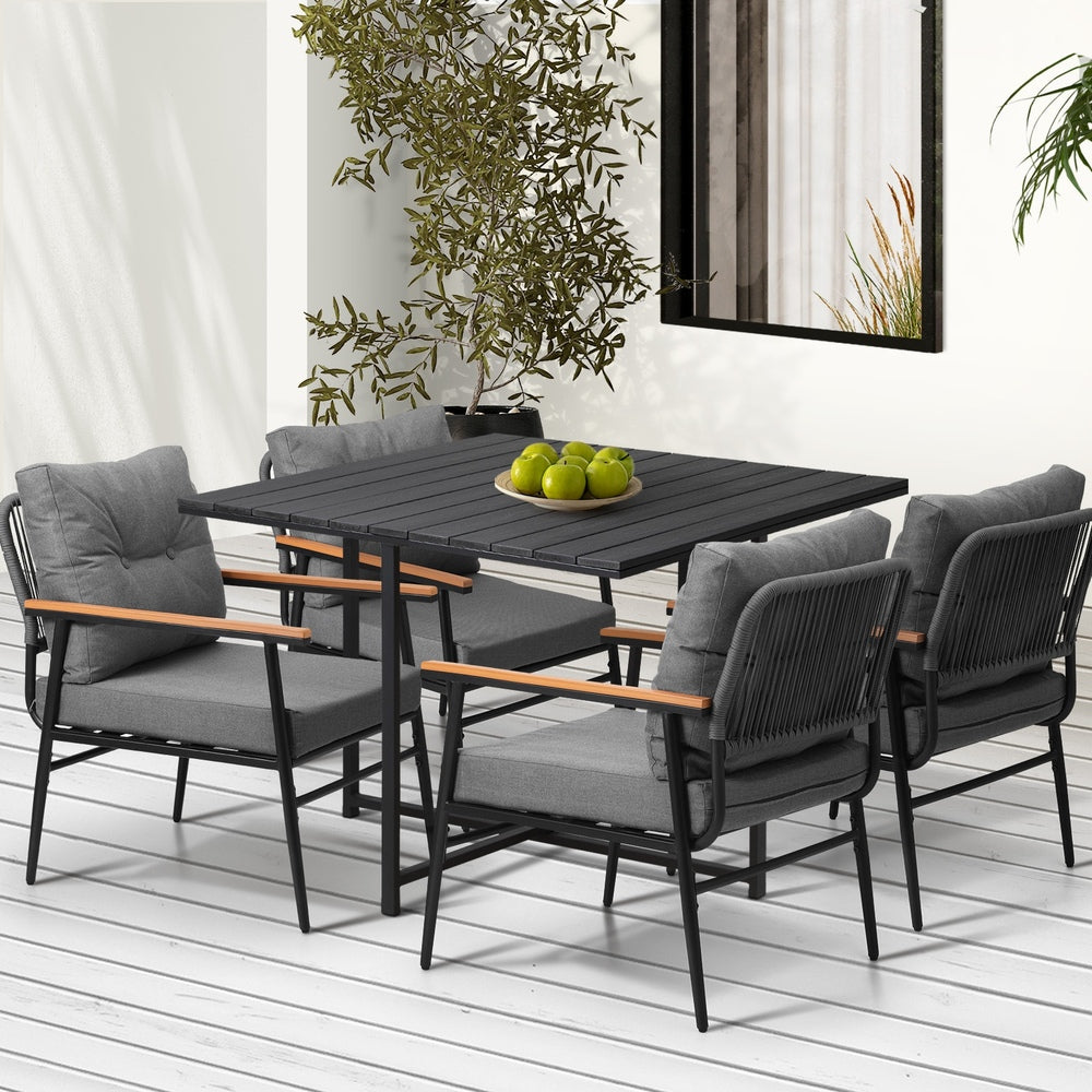 Livsip Outdoor Dining Set Garden Black Table and Chairs 4 Seater