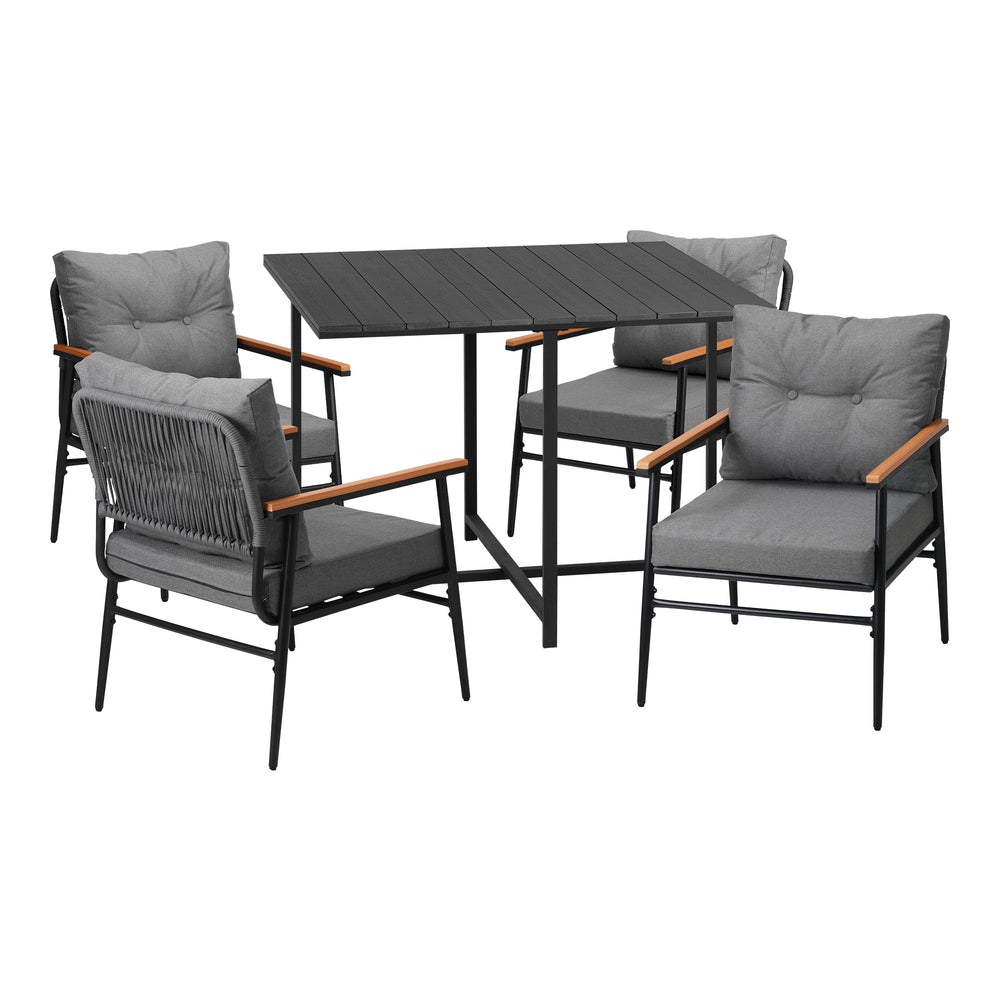 Livsip Outdoor Dining Set Garden Black Table and Chairs 4 Seater