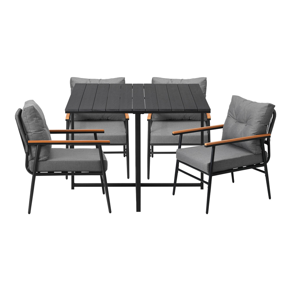 Livsip Outdoor Dining Set Garden Black Table and Chairs 4 Seater