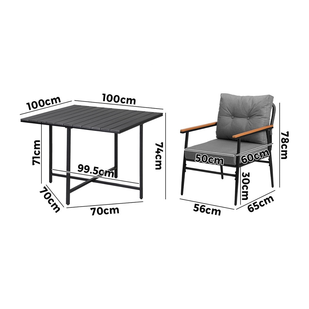 Livsip Outdoor Dining Set Garden Black Table and Chairs 4 Seater
