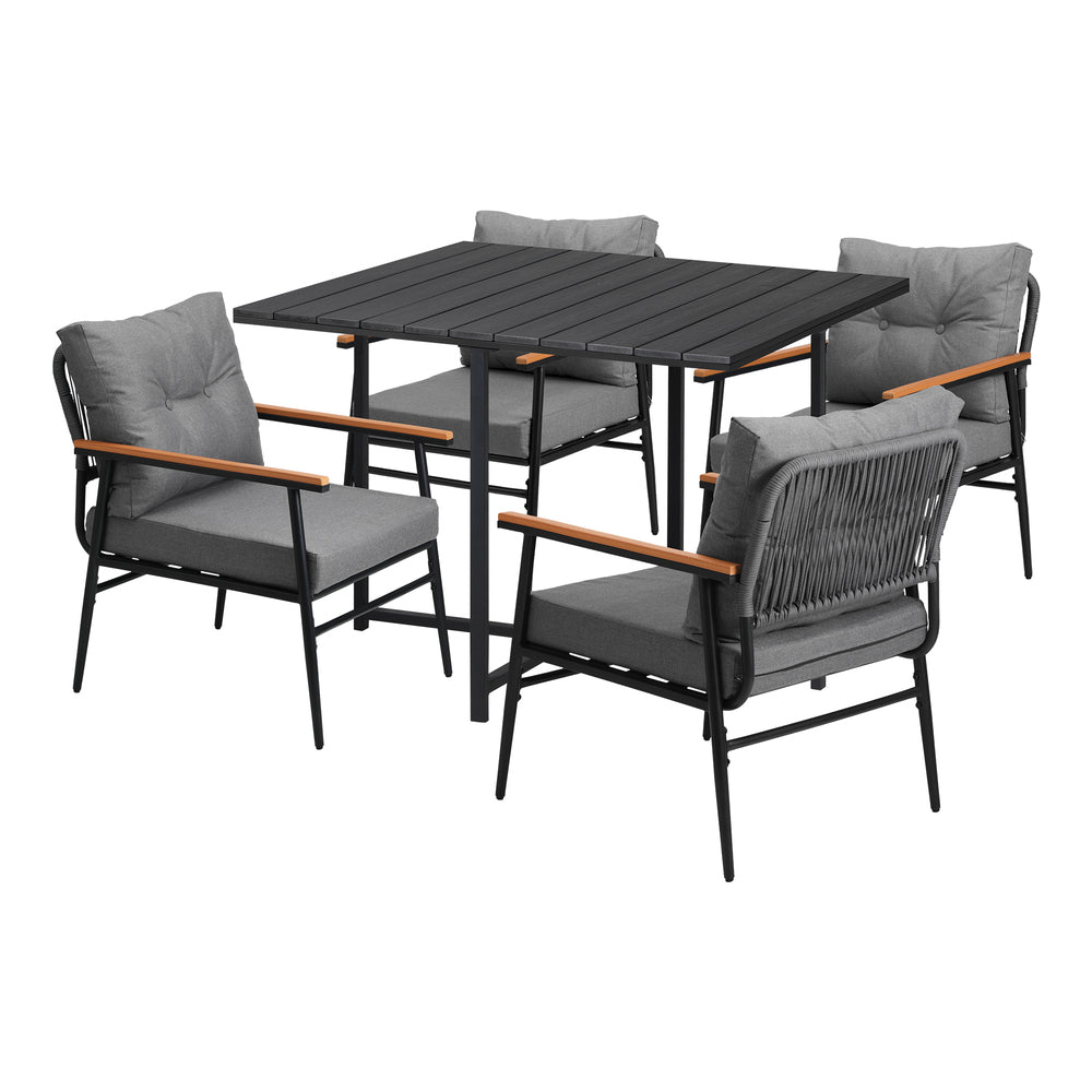 Livsip Outdoor Dining Set Garden Black Table and Chairs 4 Seater