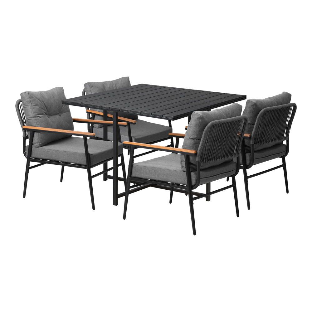 Livsip Outdoor Dining Set Garden Black Table and Chairs 4 Seater