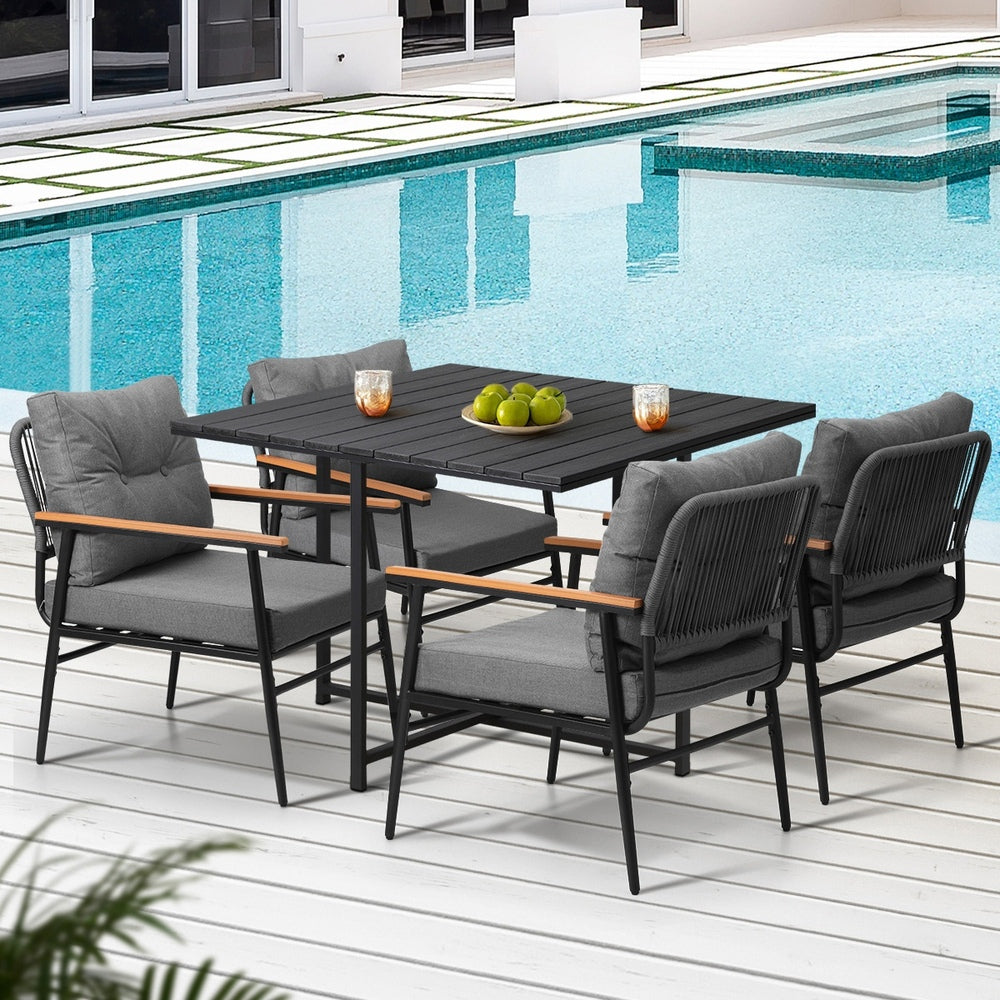 Livsip Outdoor Dining Set Garden Black Table and Chairs 4 Seater