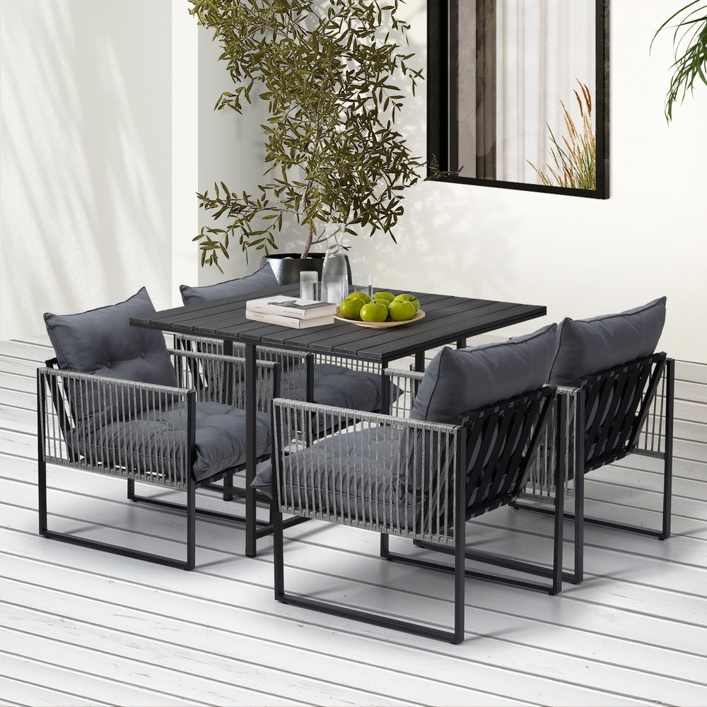 Livsip 5PCS Outdoor Dining Set Garden Table Sofa Chairs with Cushions