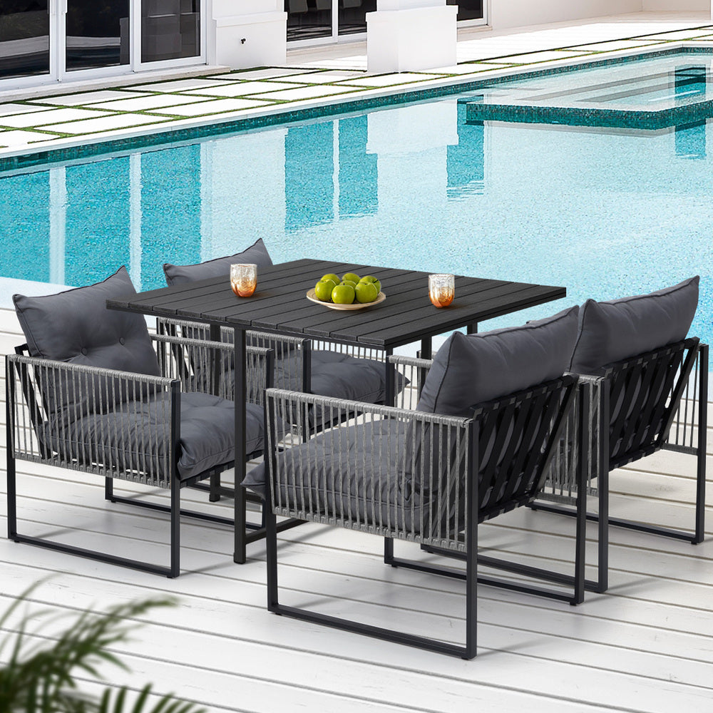 Livsip 5PCS Outdoor Dining Set Garden Table Sofa Chairs with Cushions