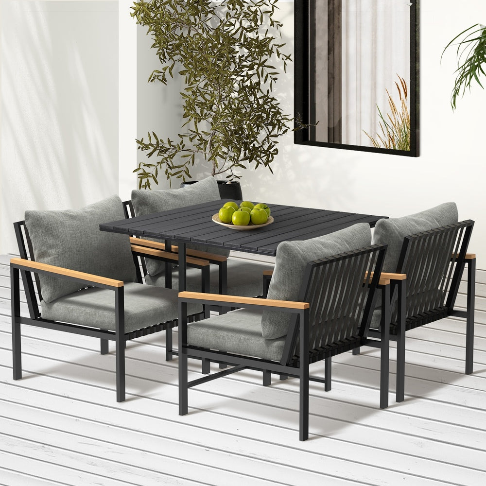 Livsip 4 Seater Outdoor Dining Set Wood-Plastic Black Table and Sofa Chairs