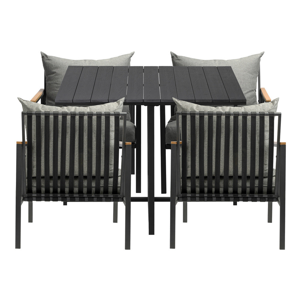 Livsip 4 Seater Outdoor Dining Set Wood-Plastic Black Table and Sofa Chairs