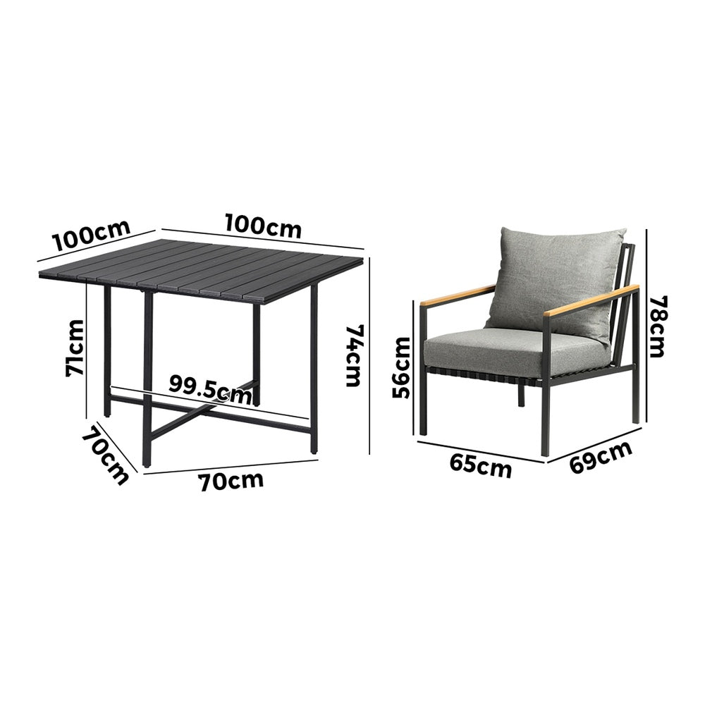 Livsip 4 Seater Outdoor Dining Set Wood-Plastic Black Table and Sofa Chairs