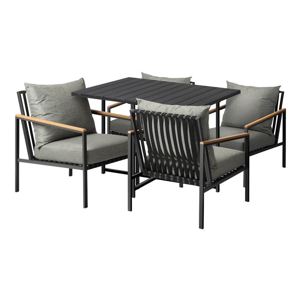 Livsip 4 Seater Outdoor Dining Set Wood-Plastic Black Table and Sofa Chairs