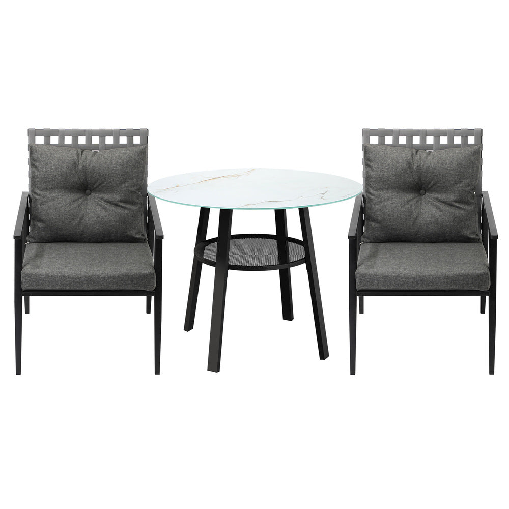 Livsip Outdoor Dining Set 2 Seater Rattan Armchair Glass Table