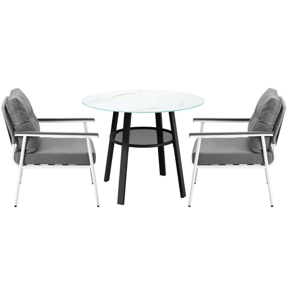Livsip Outdoor Dining Set 2 Seater Marble Tempered Glass Table