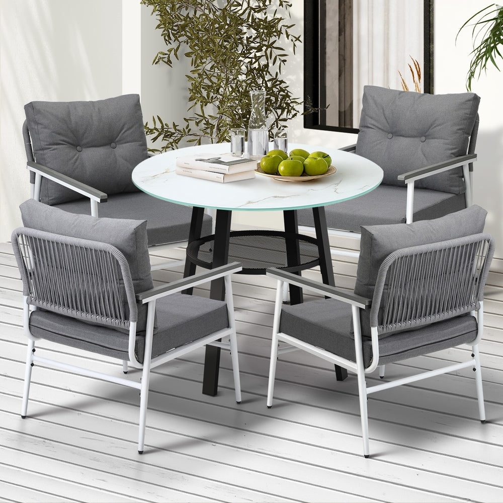 Livsip Outdoor Dining Set 4 Seater Marble Tempered Glass Table