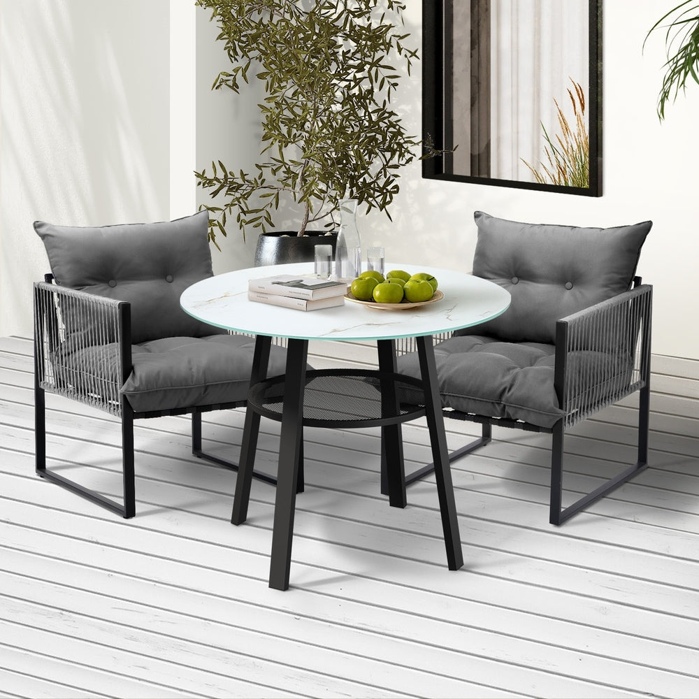 Livsip 3PCS Outdoor Dining Set Round Table PE Wicker Chairs