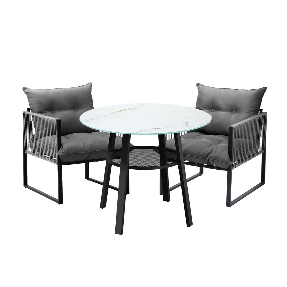 Livsip 3PCS Outdoor Dining Set Round Table PE Wicker Chairs