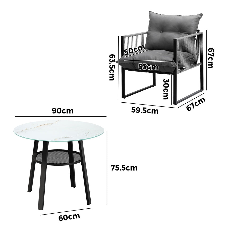 Livsip 3PCS Outdoor Dining Set Round Table PE Wicker Chairs