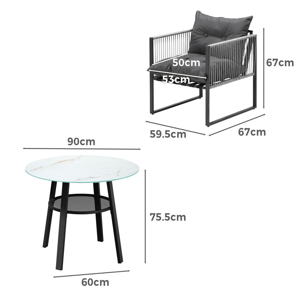 Livsip 3PCS Outdoor Dining Set Round Table PE Wicker Chairs