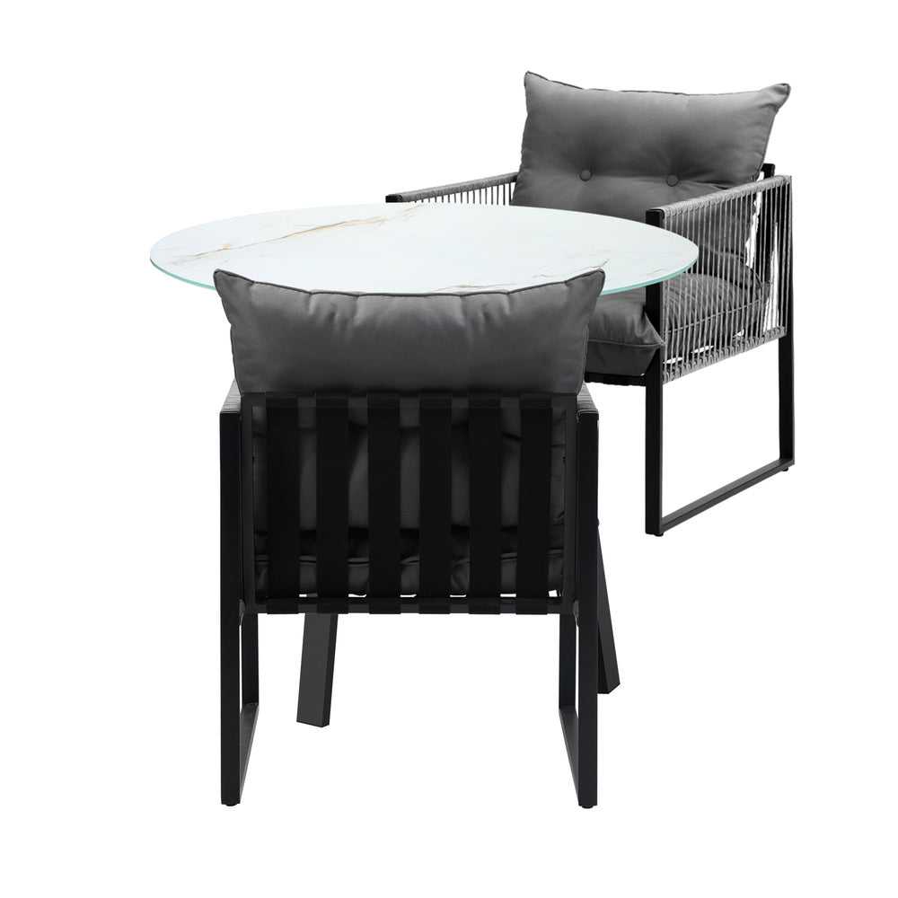 Livsip 3PCS Outdoor Dining Set Round Table PE Wicker Chairs