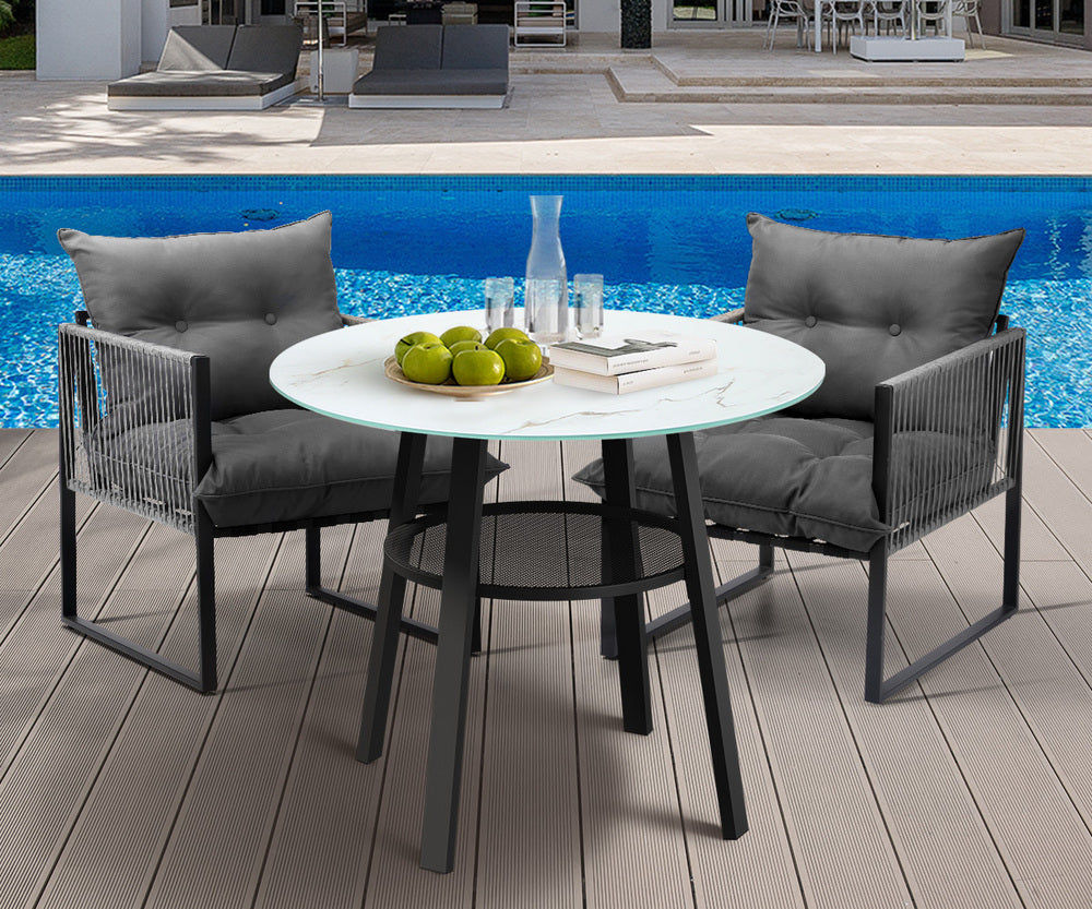 Livsip 3PCS Outdoor Dining Set Round Table PE Wicker Chairs