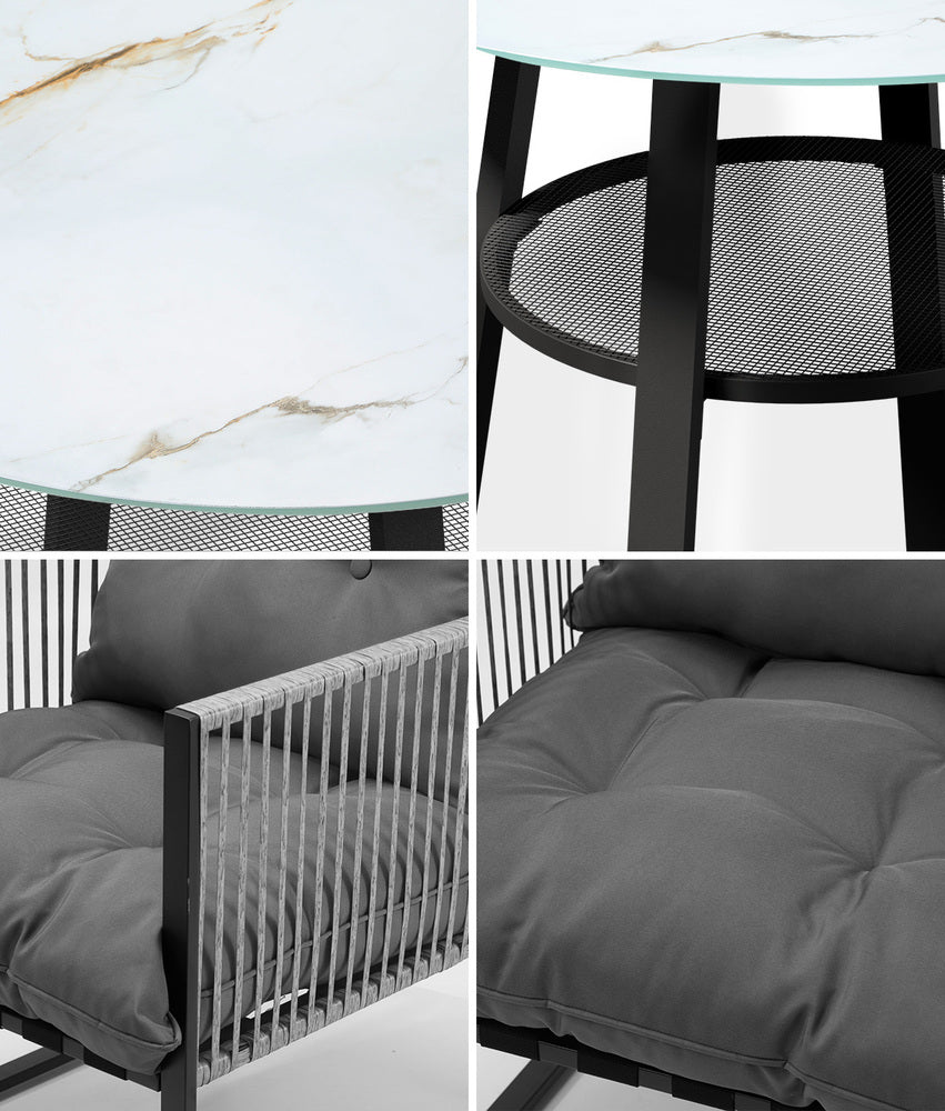 Livsip 3PCS Outdoor Dining Set Round Table PE Wicker Chairs