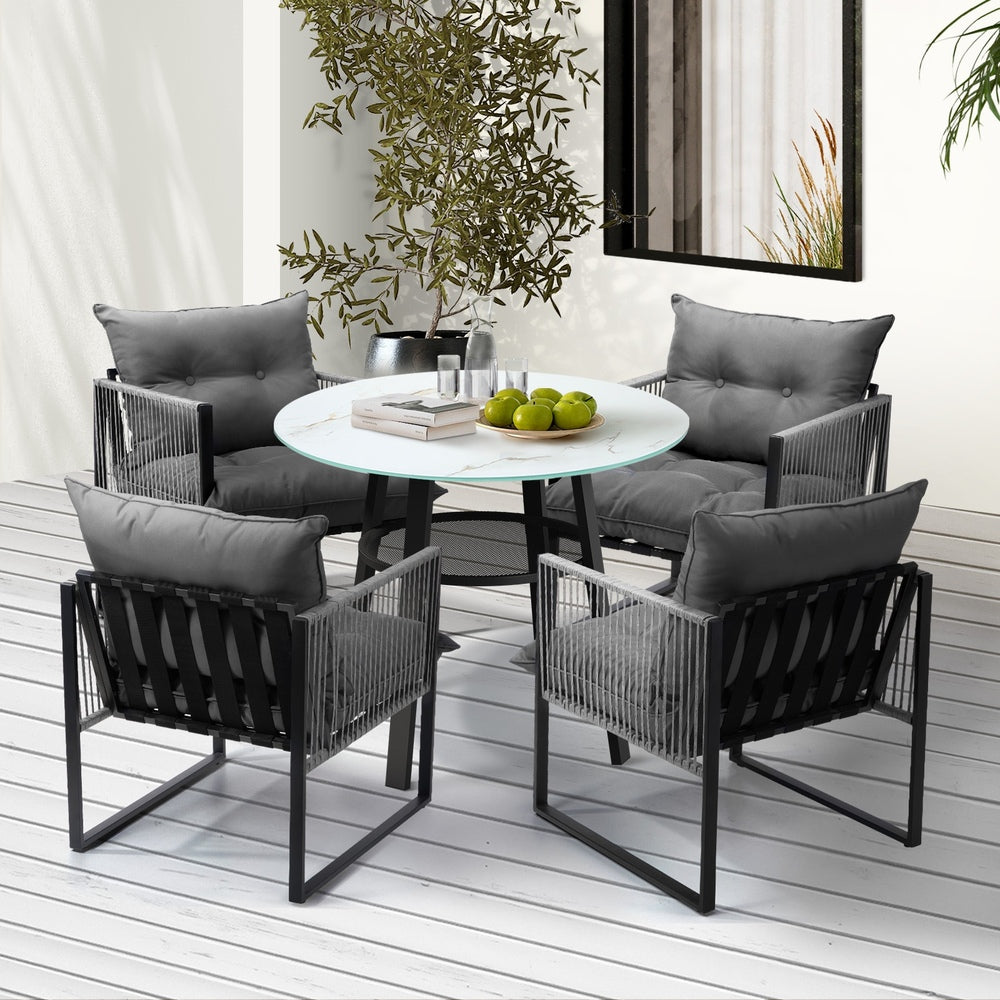 Livsip 5PCS Outdoor Dining Set Round Table PE Wicker Chairs