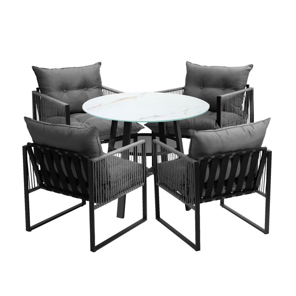 Livsip 5PCS Outdoor Dining Set Round Table PE Wicker Chairs