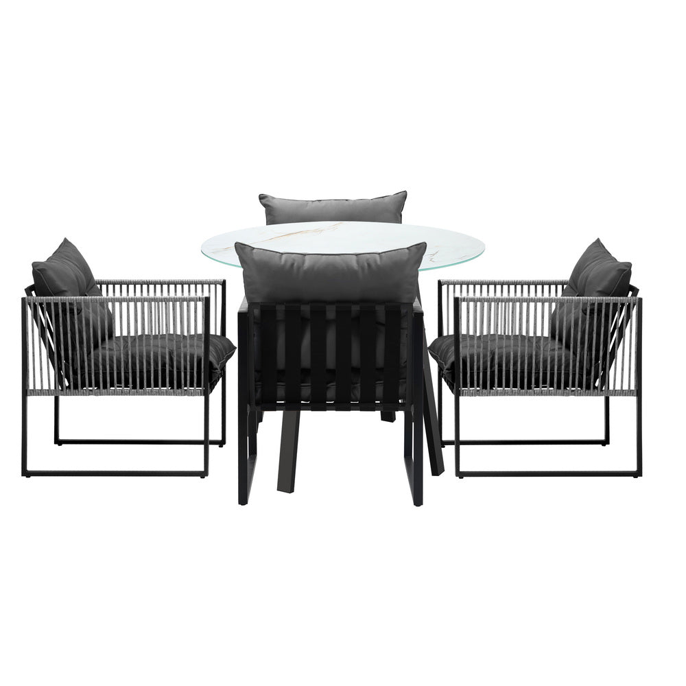 Livsip 5PCS Outdoor Dining Set Round Table PE Wicker Chairs