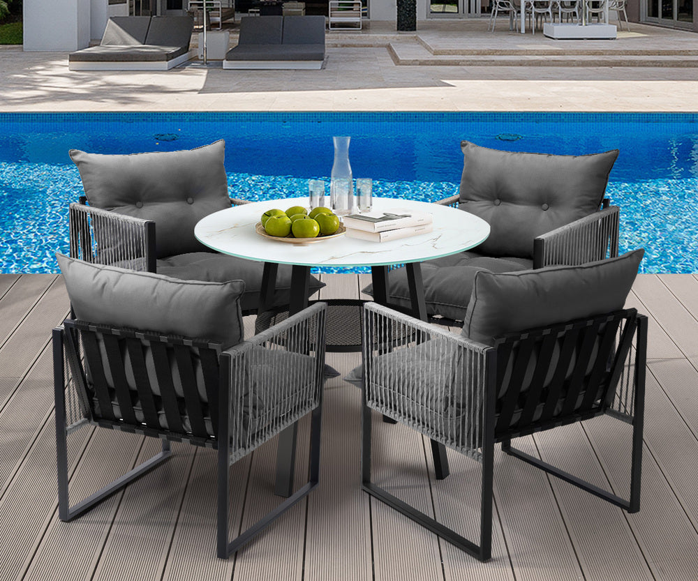Livsip 5PCS Outdoor Dining Set Round Table PE Wicker Chairs