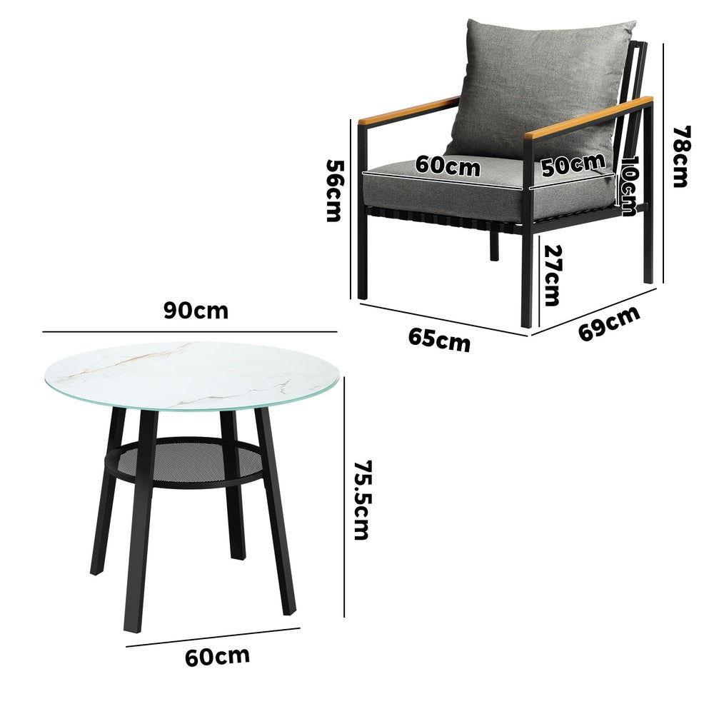 Livsip Outdoor Dining Setting Table Sofa Chairs 3PCS