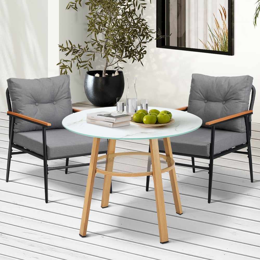 Livsip 3PCS Outdoor Furniture Dining Set Table with Storage Shelf