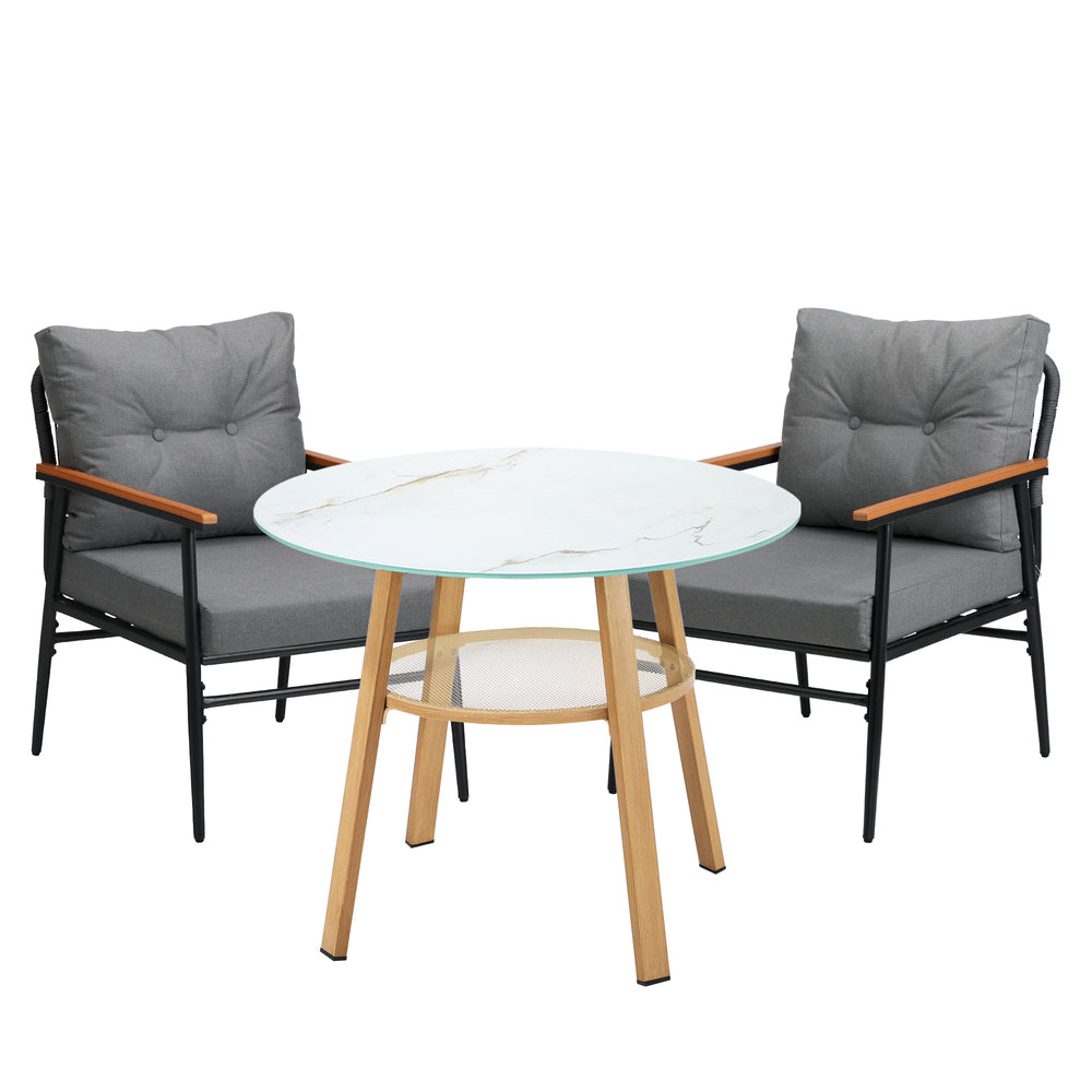 Livsip 3PCS Outdoor Furniture Dining Set Table with Storage Shelf