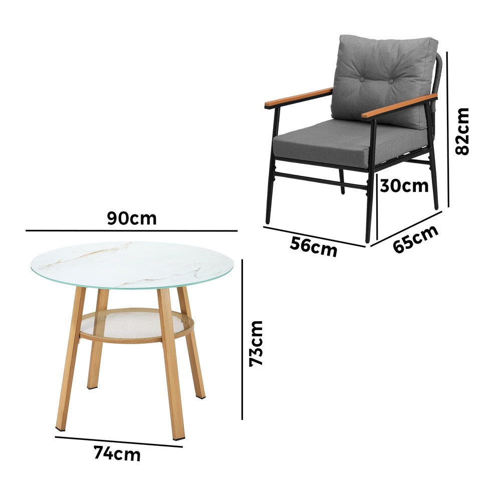 Livsip 3PCS Outdoor Furniture Dining Set Table with Storage Shelf