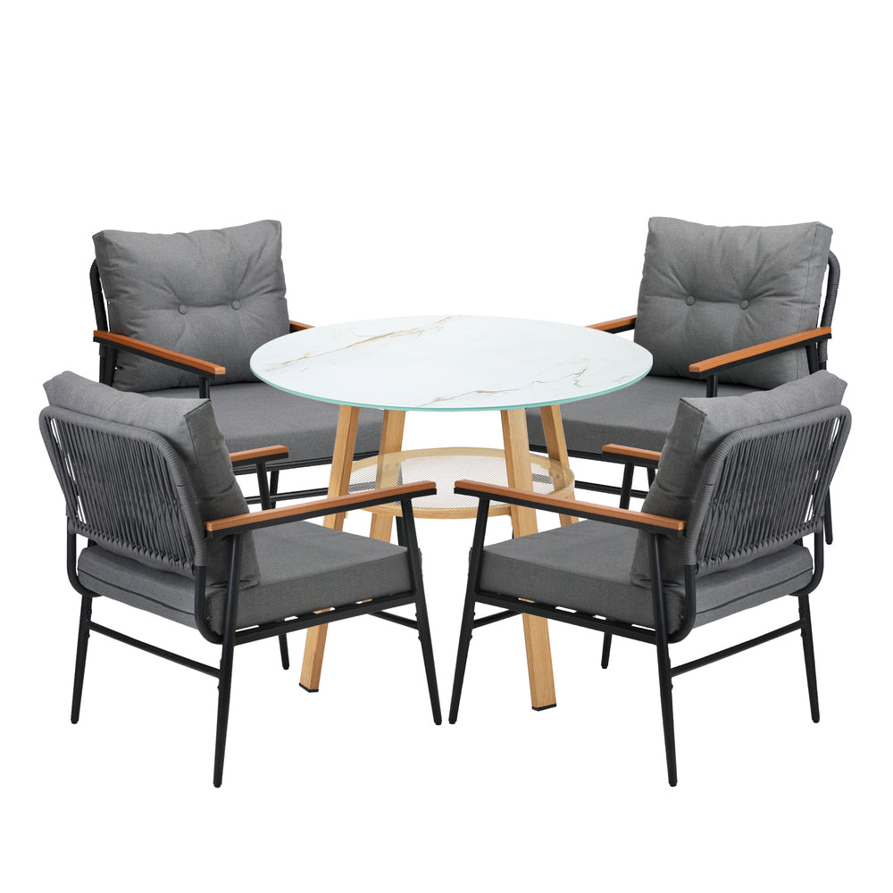 Livsip 5PCS Outdoor Furniture Dining Set Table with Storage Shelf