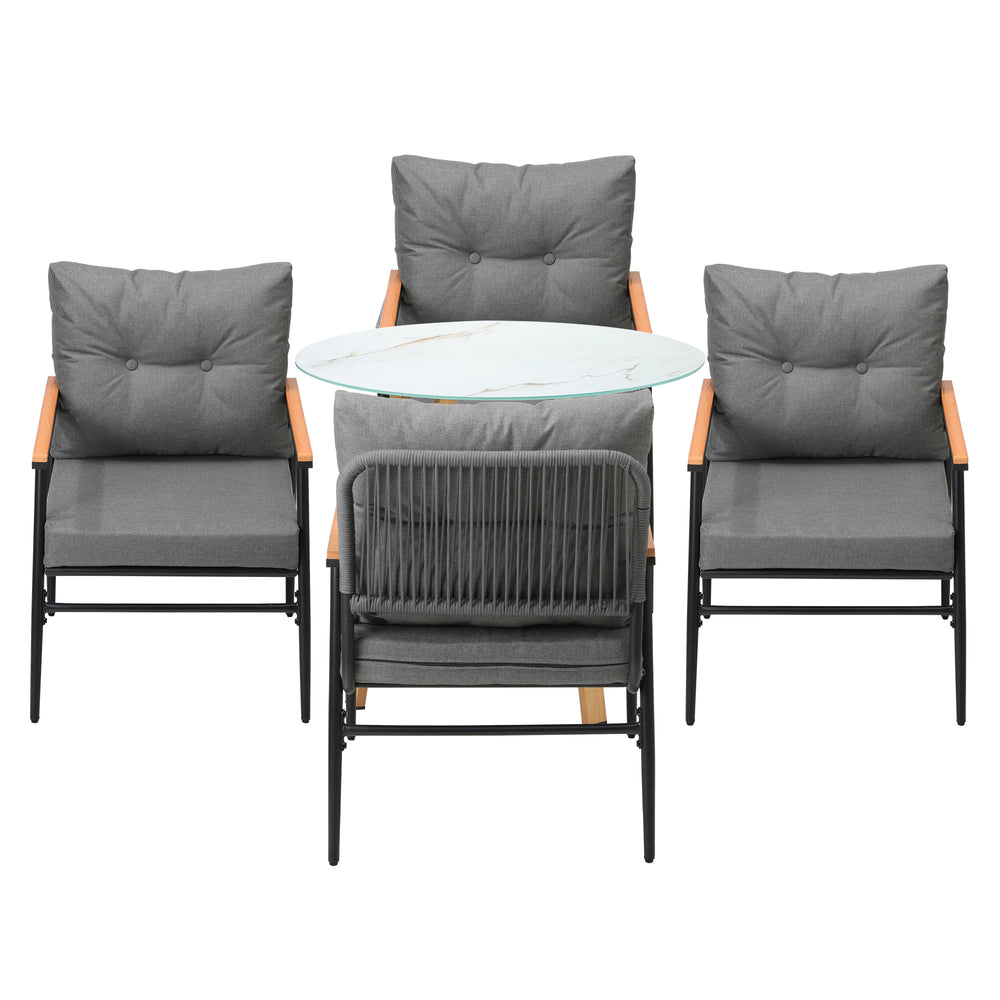 Livsip 5PCS Outdoor Furniture Dining Set Table with Storage Shelf