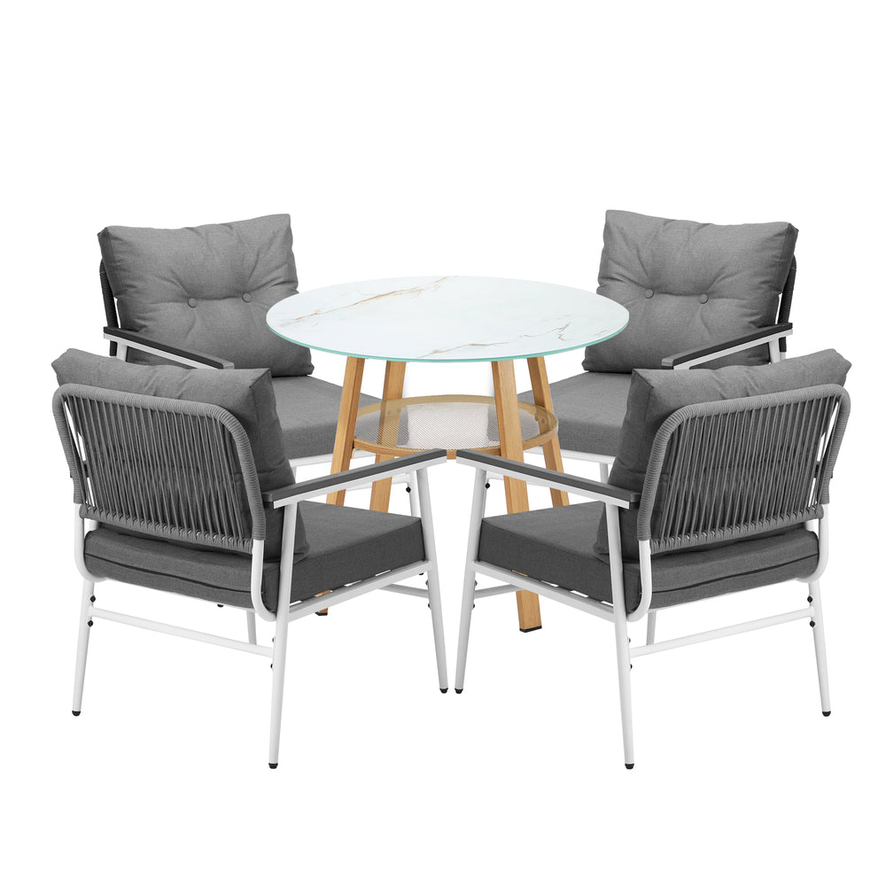 Livsip Outdoor 5PCS Dining Set Table with Storage Shelf