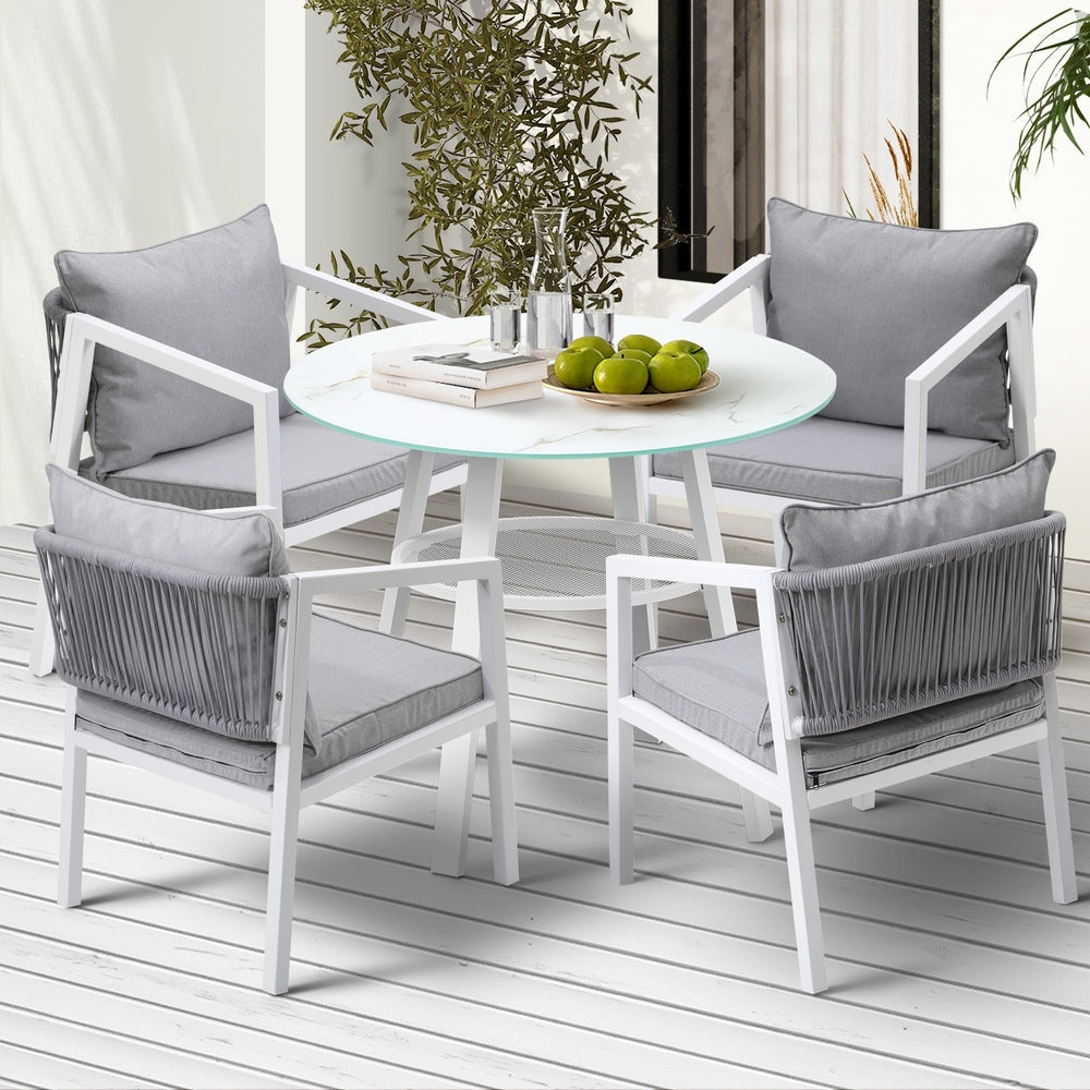 Livsip Outdoor Dining Setting Lounge Chair Bistro Set 5PCS White