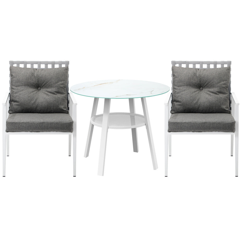 Livsip Outdoor Dining Set 3PCS Marble Table Rattan Chair