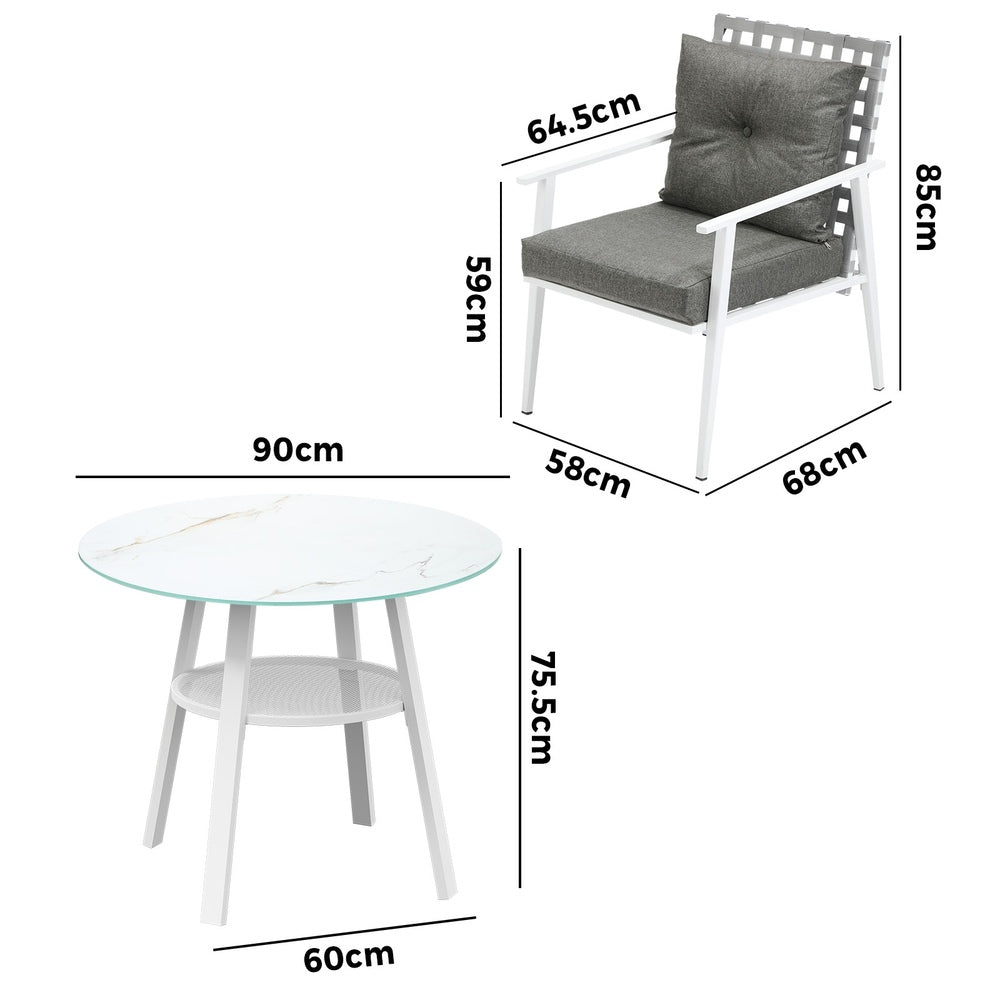 Livsip Outdoor Dining Set 3PCS Marble Table Rattan Chair